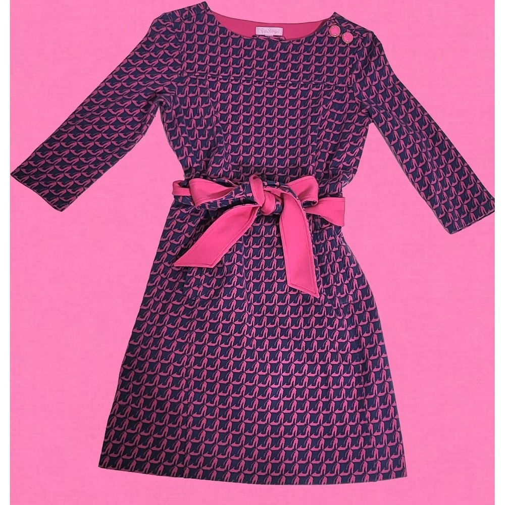 Lilly Pulitzer S Jonah High Heel Yeah Navy Pink Knit Women Dress Preppy Retro